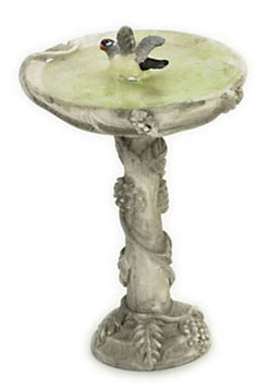 Dollhouse Miniature Bird Bath W/Bird, Gray, 2Pc